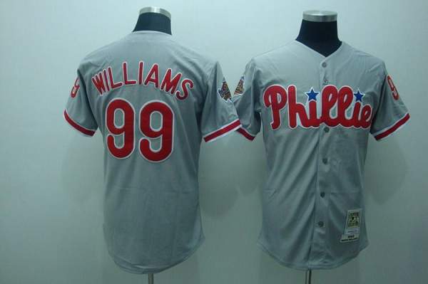 Mitchell and Ness Phillies #99 Mitch Williams Stitched Grey Throwback MLB Jersey